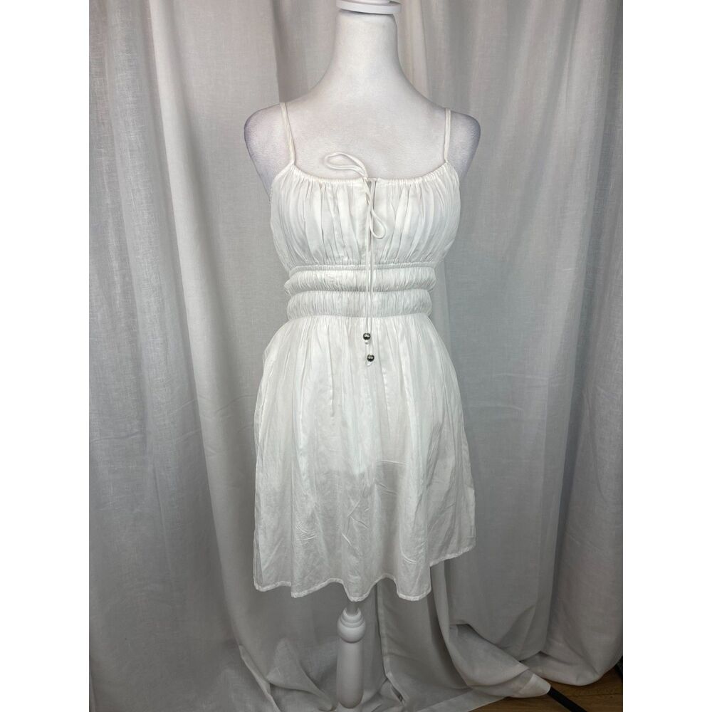 Elan White Boho Smocked Mini Dress – XS, Beachy & Flowy (NWT)